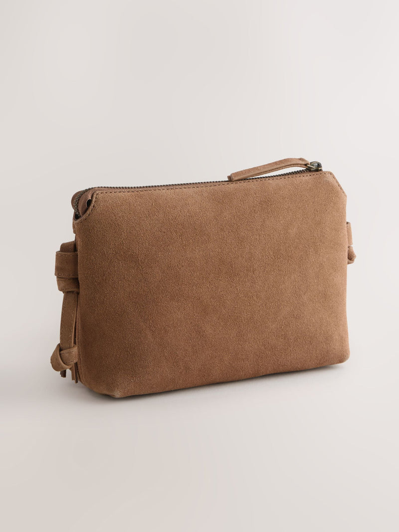 Tan leather fringe cross body bag 15x21cm, UK version