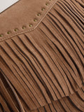 Tan leather fringe cross body bag 15x21cm, UK version