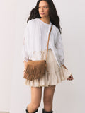 Tan leather fringe cross body bag 15x21cm, UK version