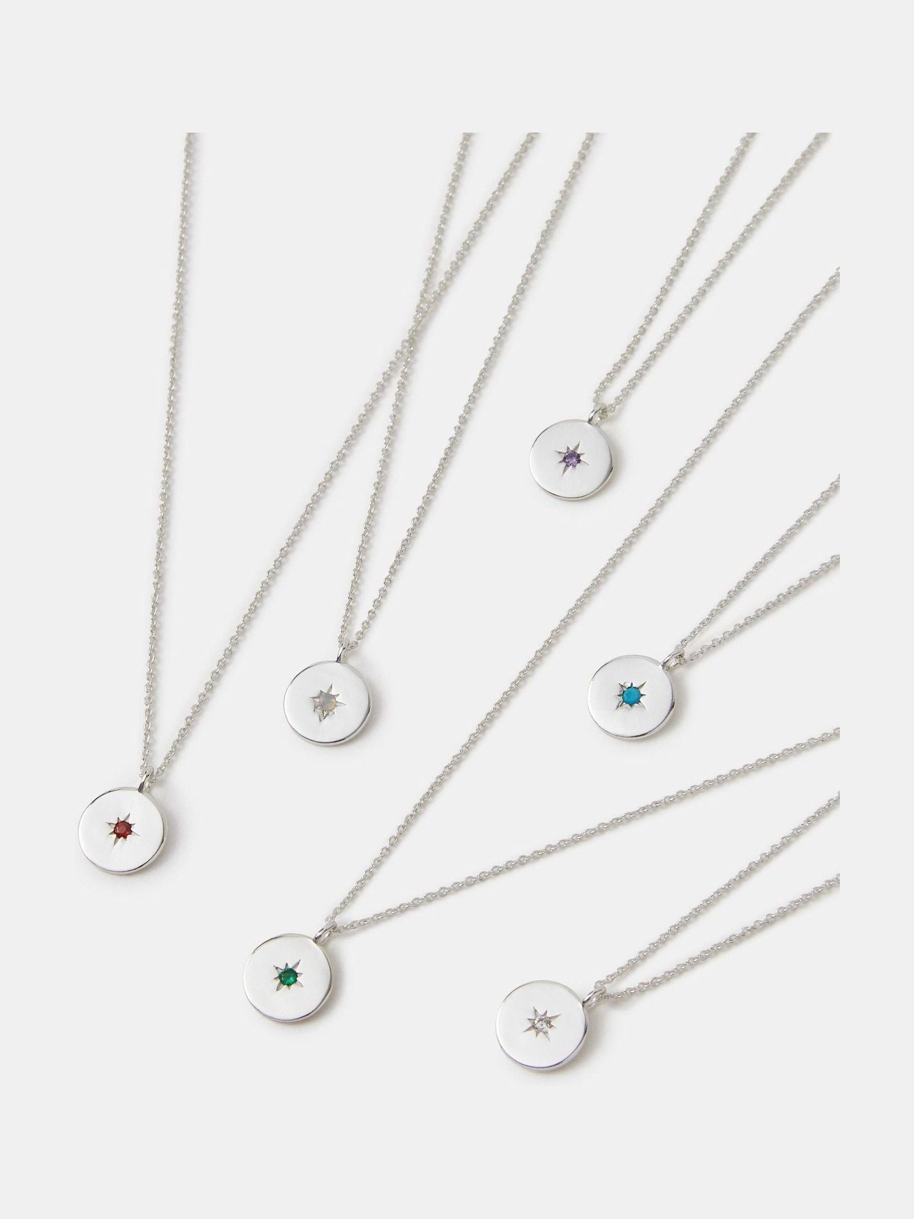 Accessorize Silver Sterling Birthstone Disc Pendant Necklace