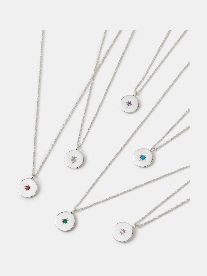 Accessorize Silver Sterling Birthstone Disc Pendant Necklace