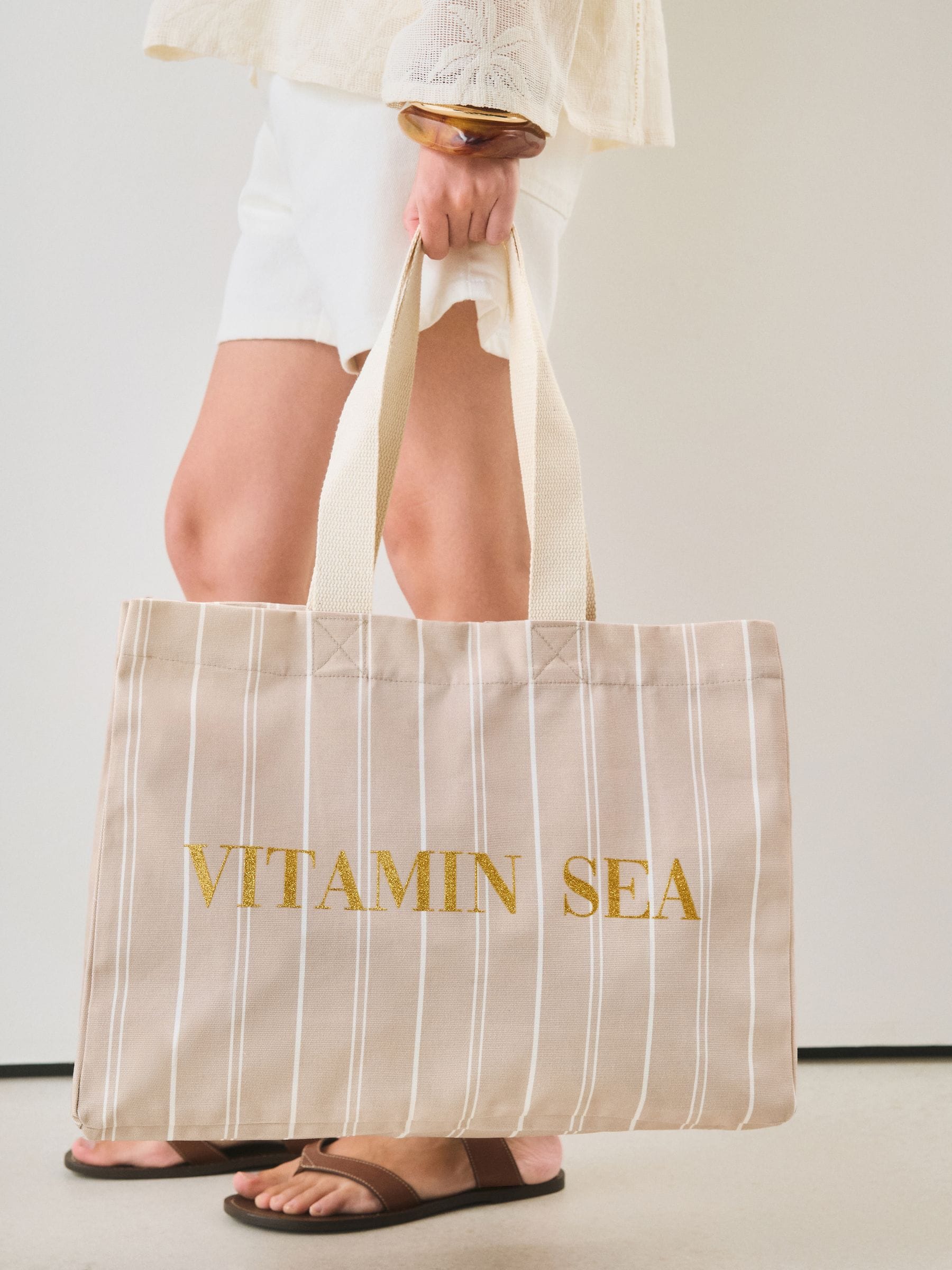Neutral stripe cotton shopper bag, UK version