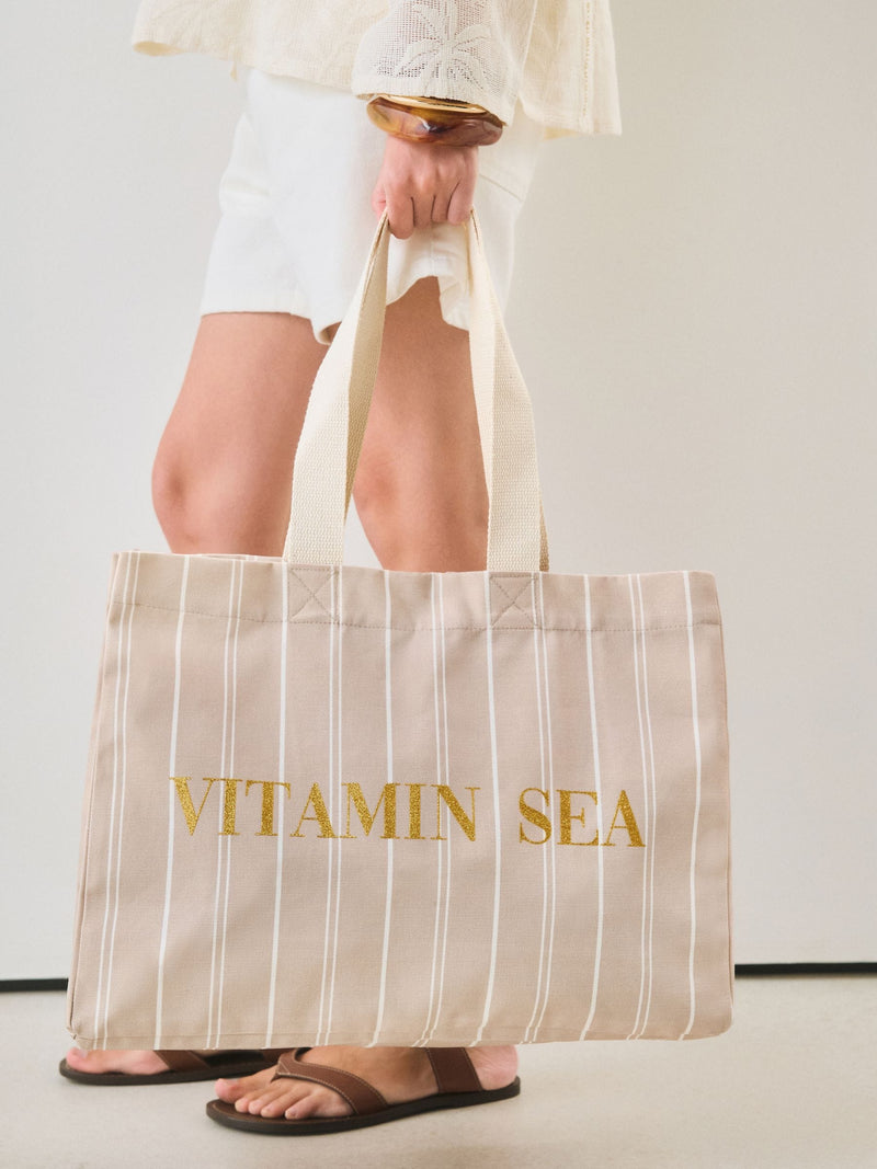 Neutral stripe cotton shopper bag, UK version