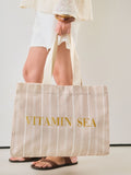 Neutral stripe cotton shopper bag, UK version