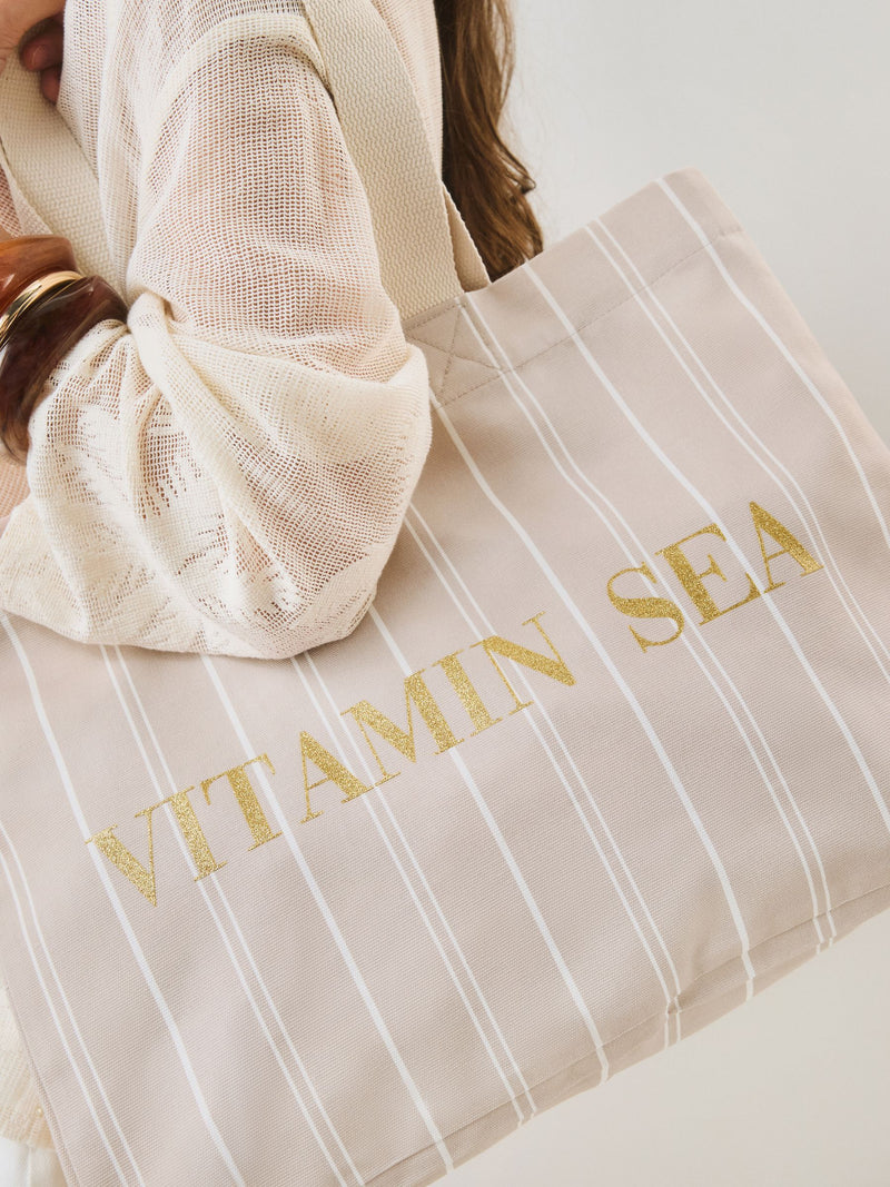 Neutral stripe cotton shopper bag, UK version