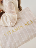 Neutral stripe cotton shopper bag, UK version