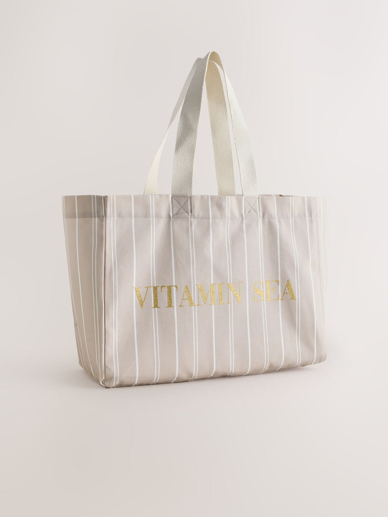 Neutral stripe cotton shopper bag, UK version