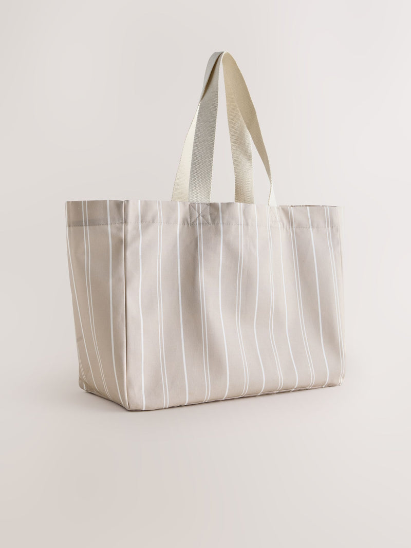 Neutral stripe cotton shopper bag, UK version