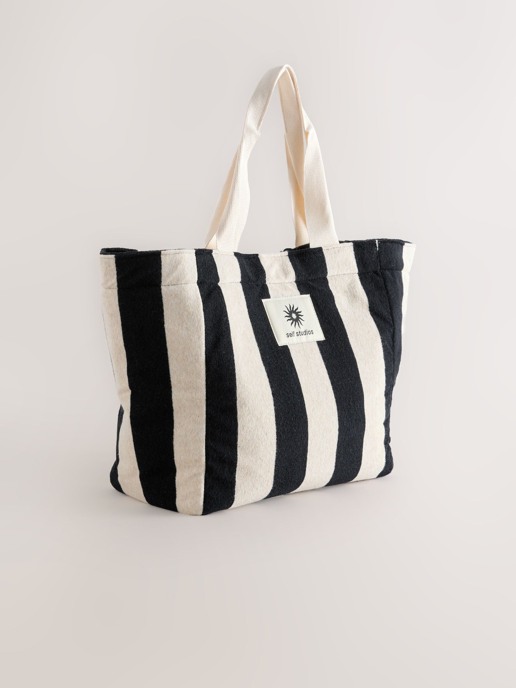 self. towelling shoulder tote bag black white (British brand)
