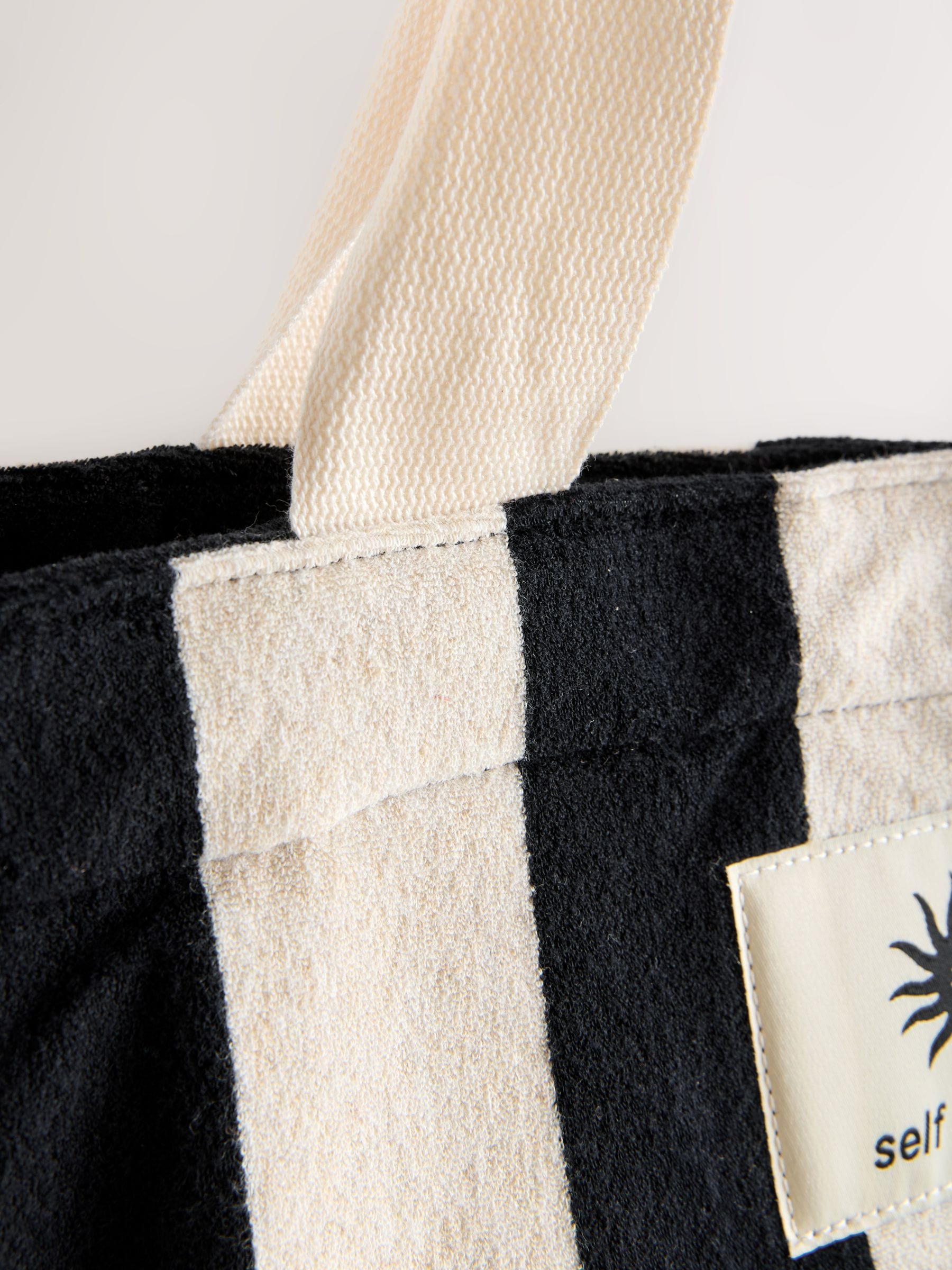 self. towelling shoulder tote bag black white (British brand)