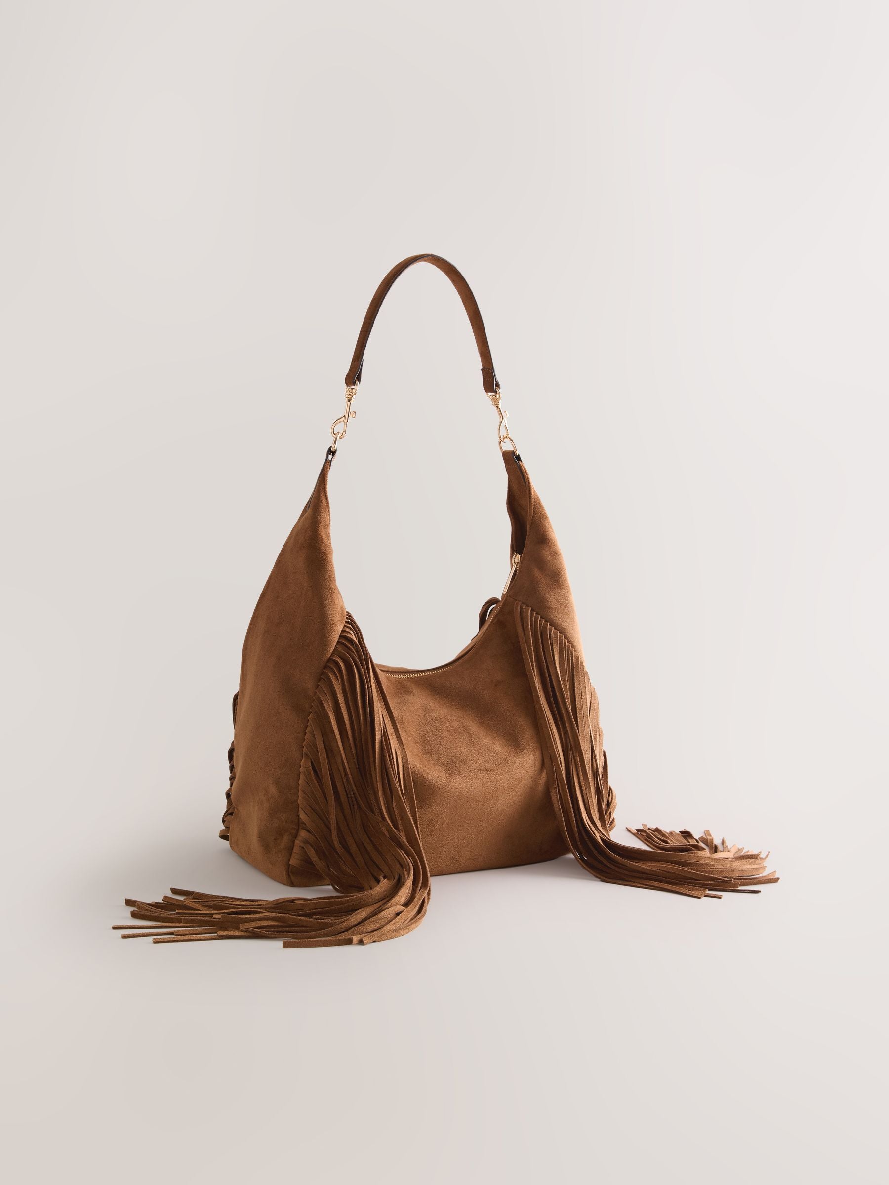 Tan brown suedette fringe shoulder bag 42x40x14cm (British brand)