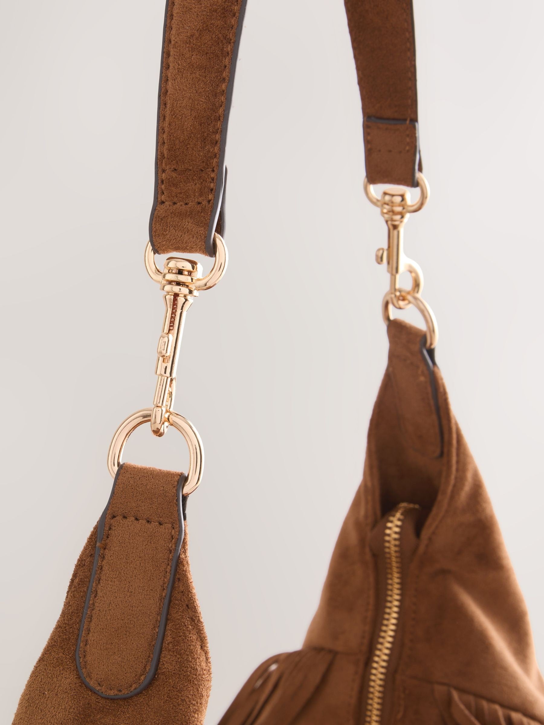 Tan brown suedette fringe shoulder bag 42x40x14cm (British brand)