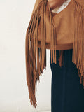 Tan brown suedette fringe shoulder bag 42x40x14cm (British brand)