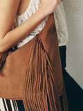 Tan brown suedette fringe shoulder bag 42x40x14cm (British brand)