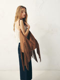 Tan brown suedette fringe shoulder bag 42x40x14cm (British brand)