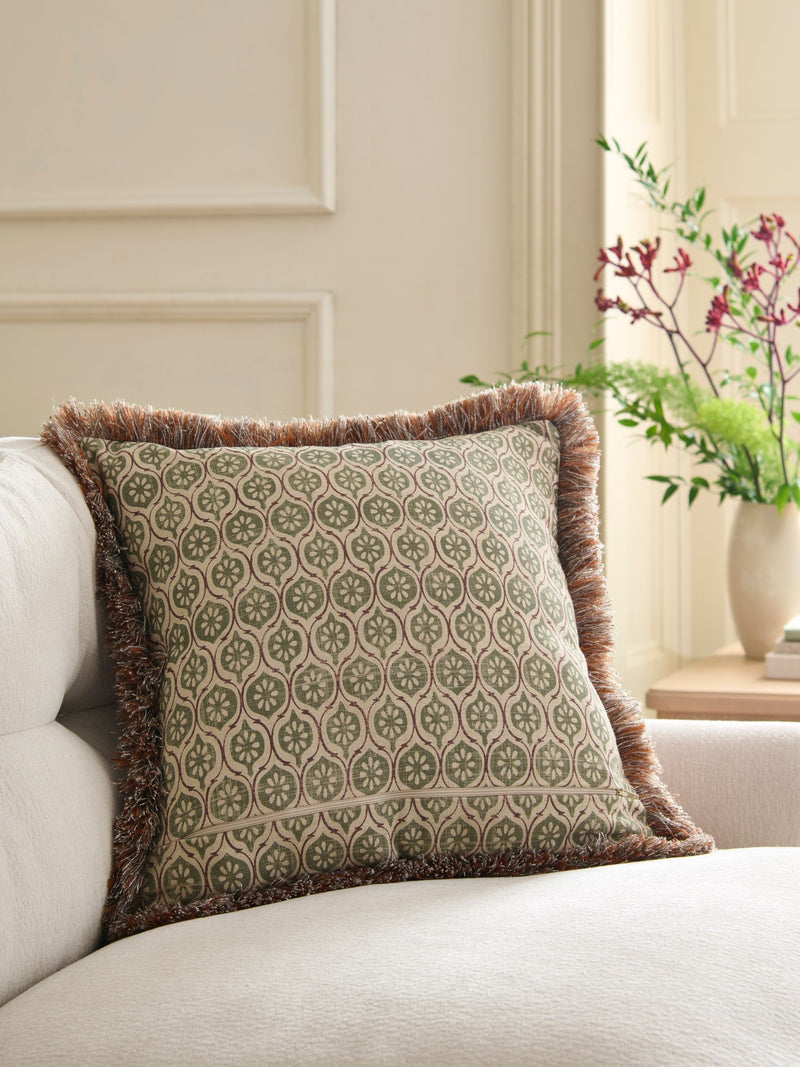 Orange reversible floral cushion 50cm - British product