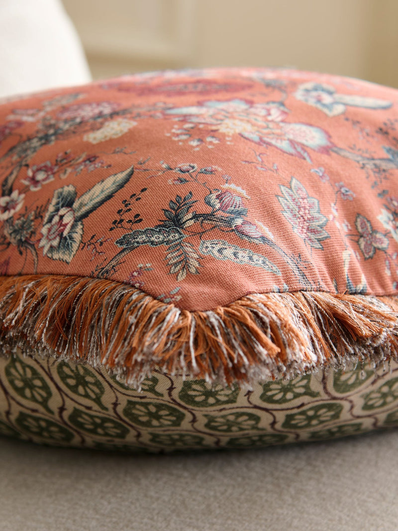 Orange reversible floral cushion 50cm - British product
