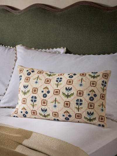 Next Orange Cross Stitch Floral Print Cushion 30x50cm- Buy online at McGrocer