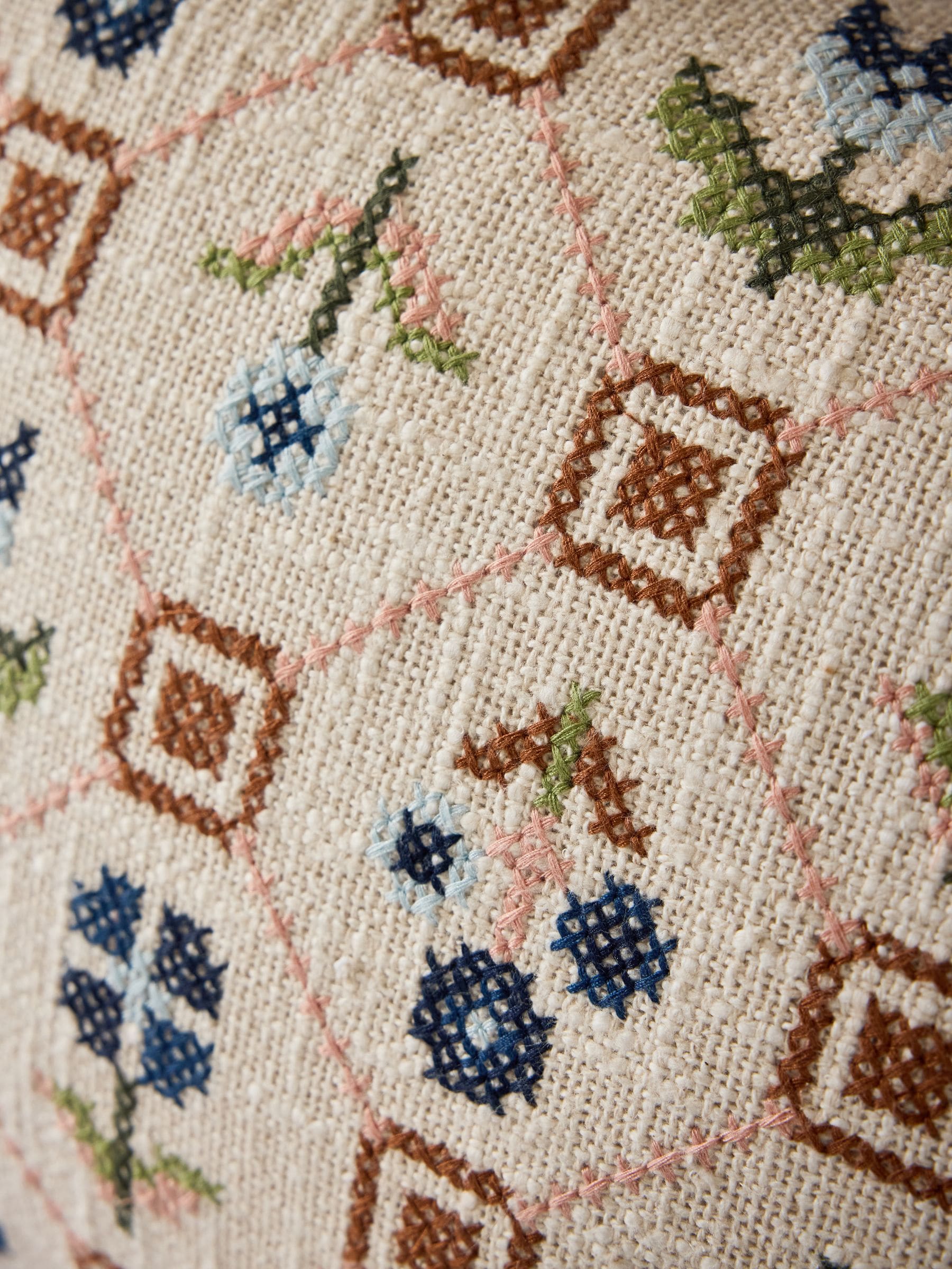 Orange floral cross stitch cushion 30x50cm (British brand)