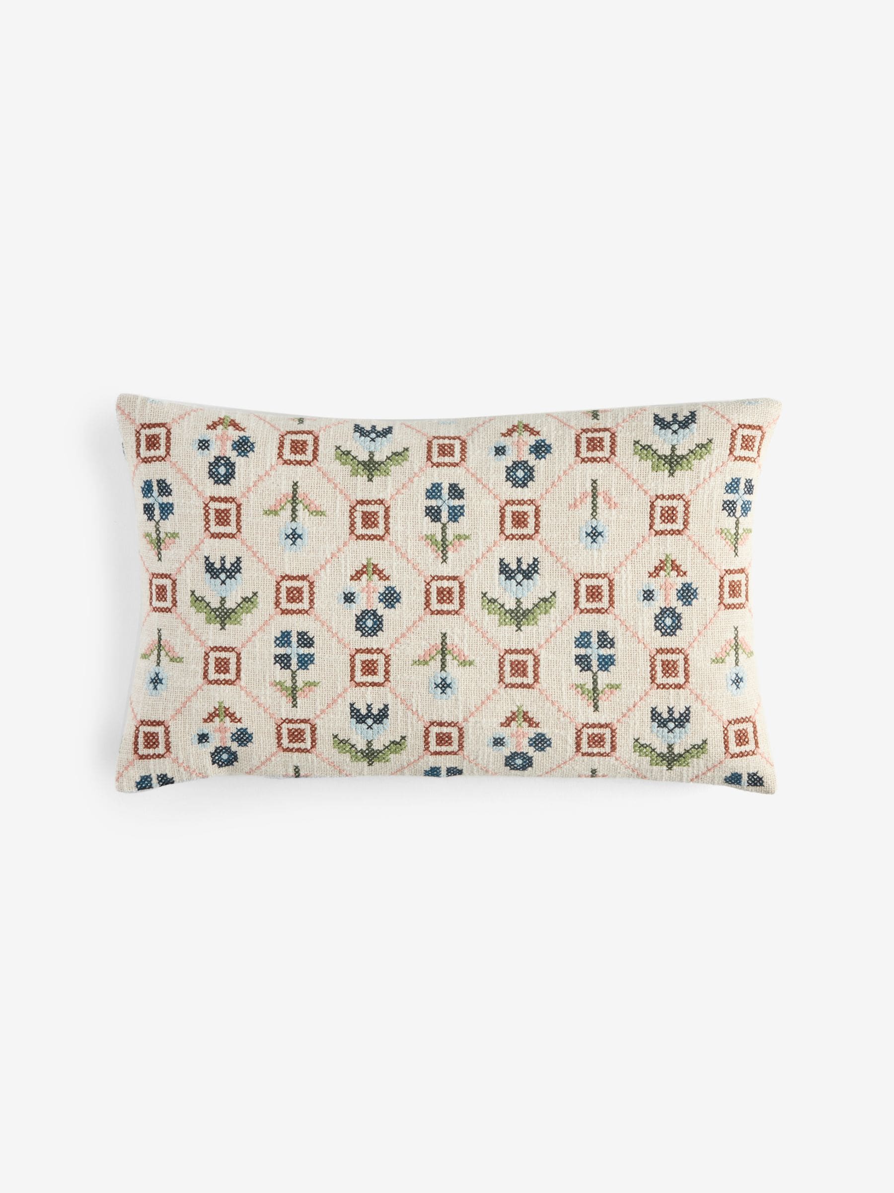 Orange floral cross stitch cushion 30x50cm (British brand)