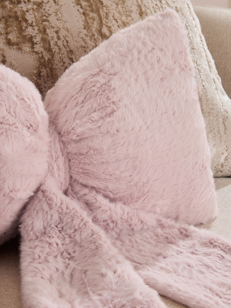 Just Pink 3D faux fur bow cushion 30x40cm (British brand)