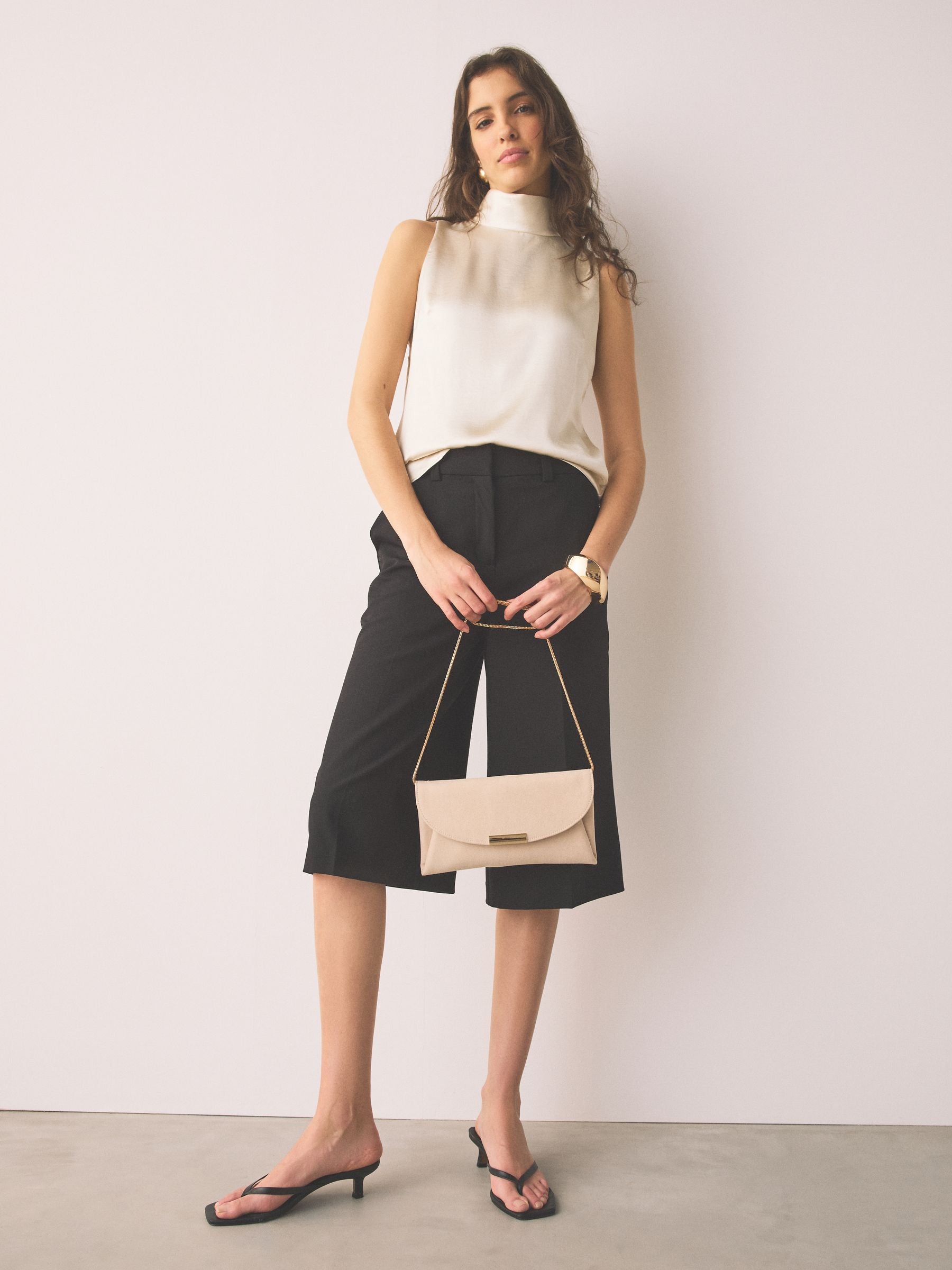 Nude clutch bag crossbody with chain strap, recycled polyester - British product