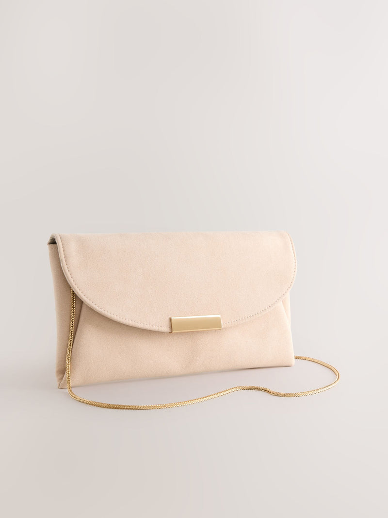Nude clutch bag crossbody with chain strap, recycled polyester - British product
