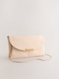 Nude clutch bag crossbody with chain strap, recycled polyester - British product