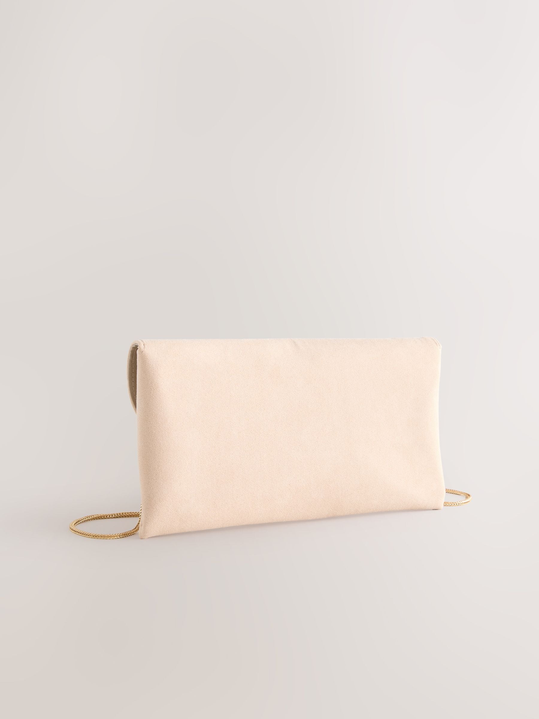 Nude clutch bag crossbody with chain strap, recycled polyester - British product