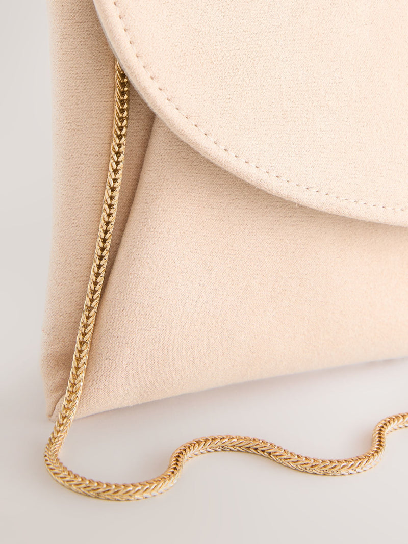 Nude clutch bag crossbody with chain strap, recycled polyester - British product