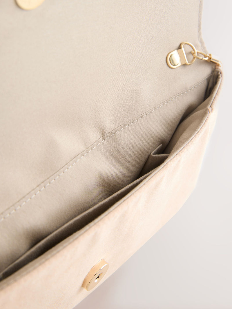 Nude clutch bag crossbody with chain strap, recycled polyester - British product