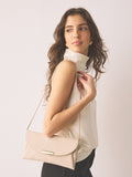 Nude clutch bag crossbody with chain strap, recycled polyester - British product