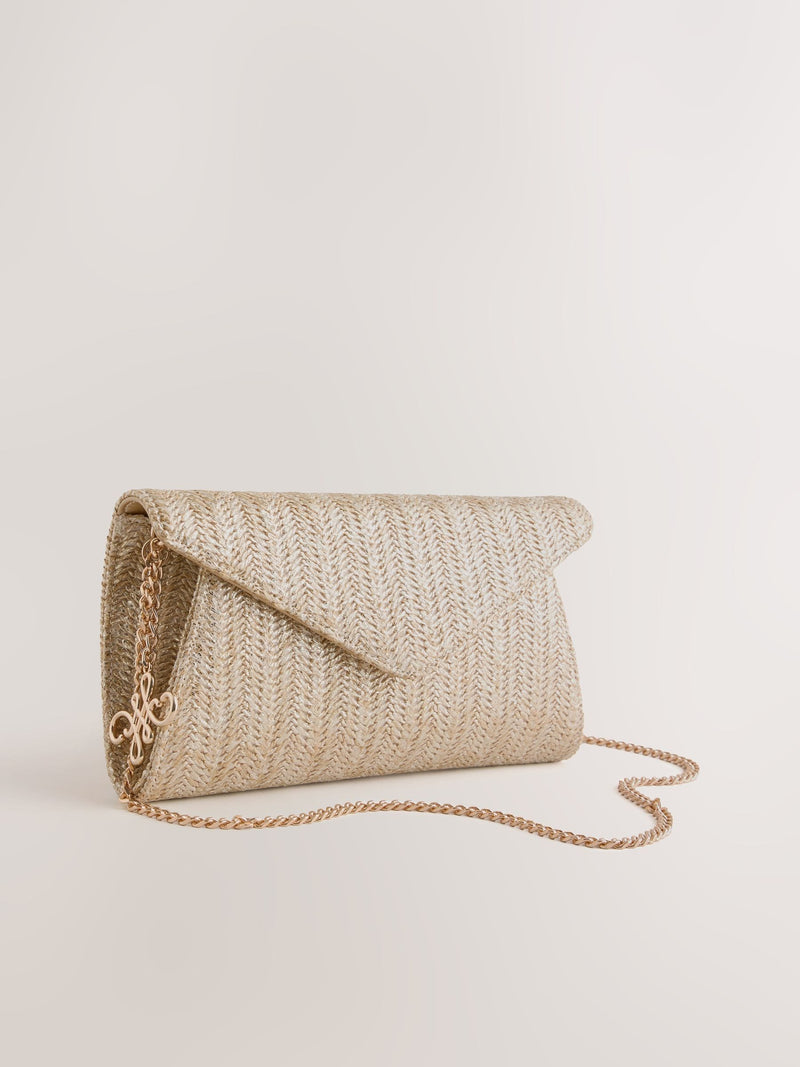 Gold metallic raffia effect clutch bag, imported from the UK