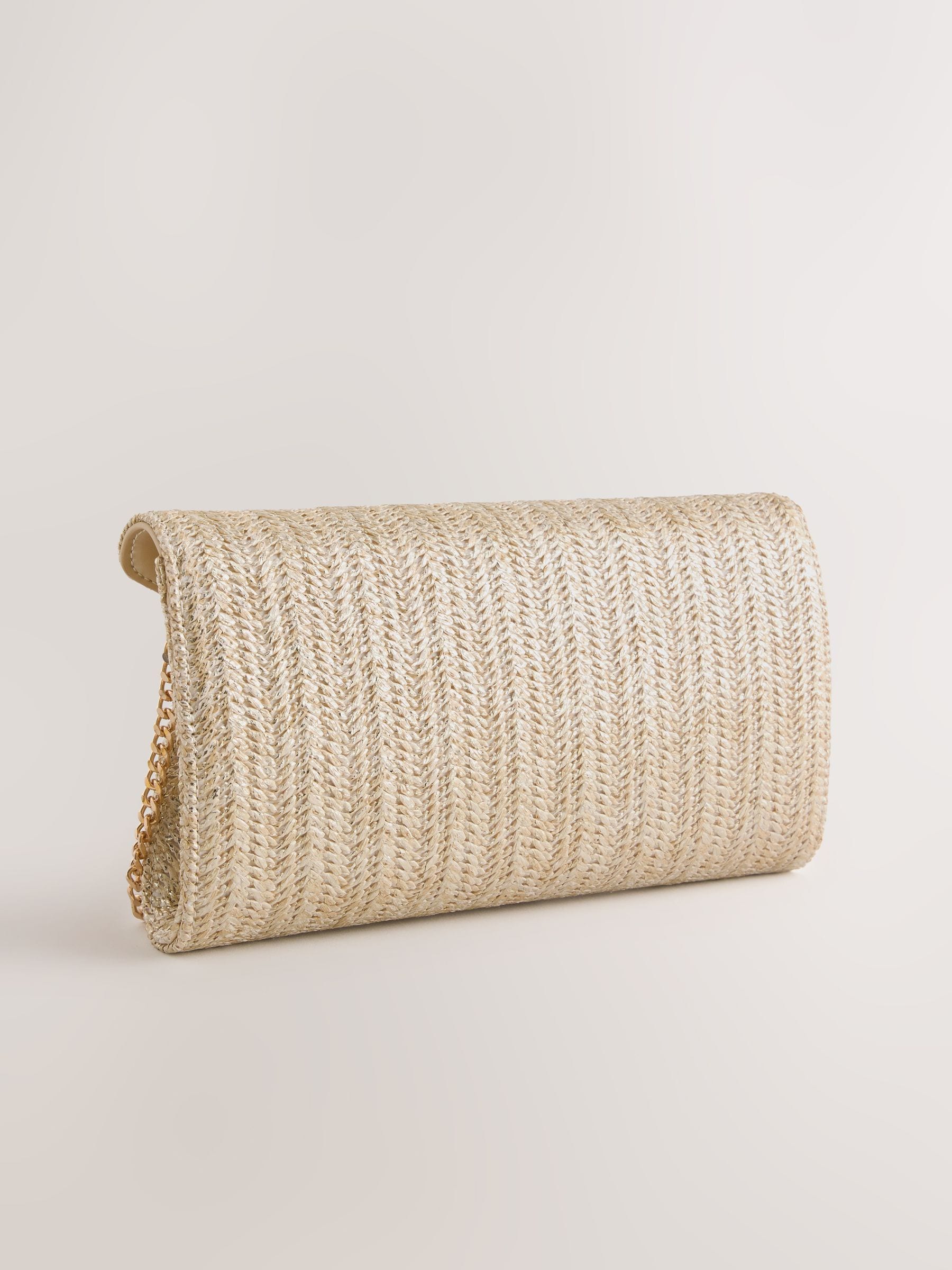 Gold metallic raffia effect clutch bag, imported from the UK