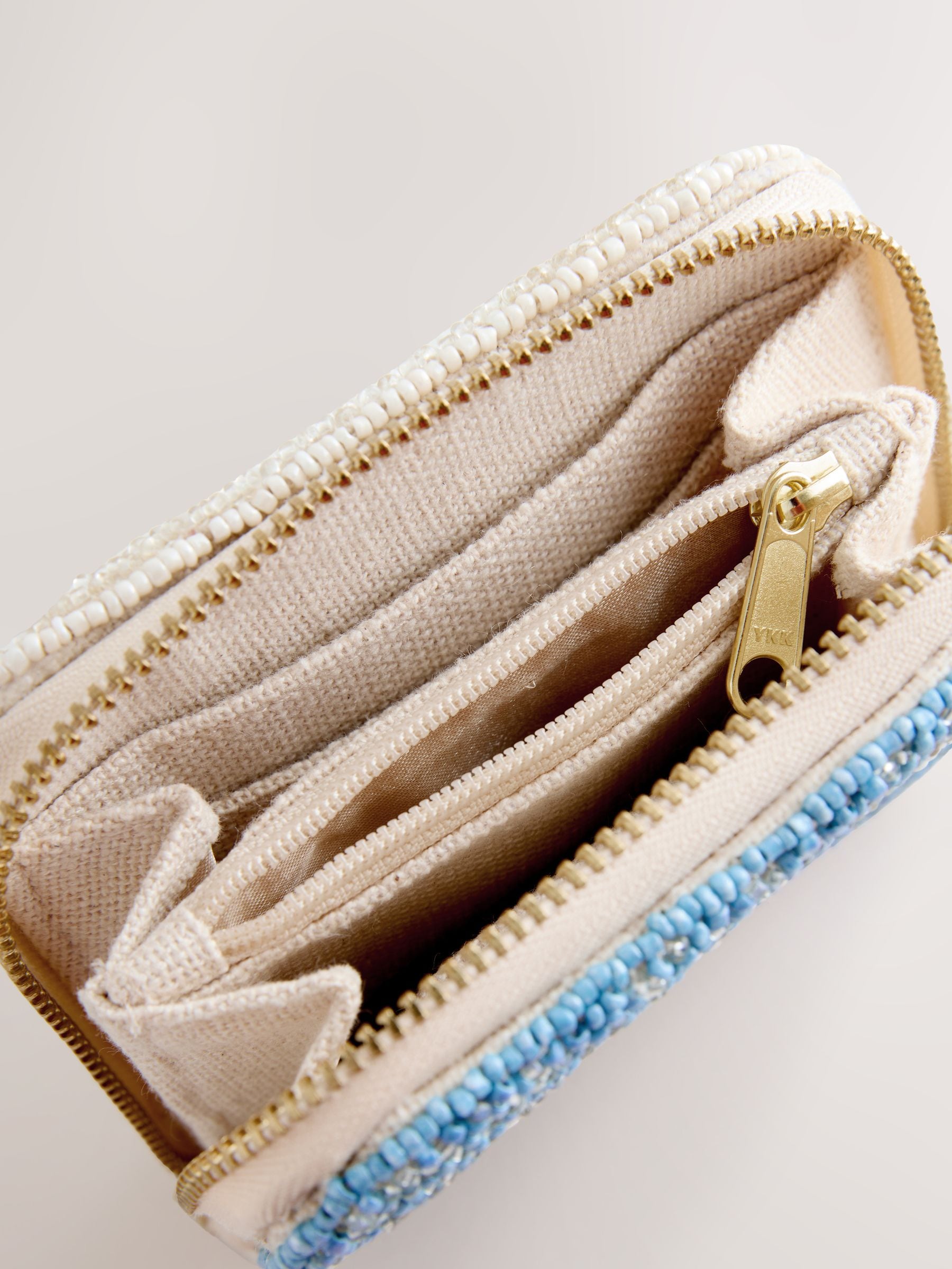 Blue beaded lemon print purse, UK version