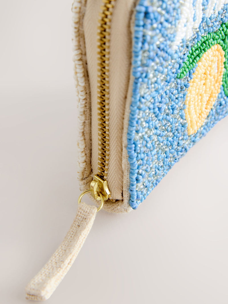 Blue beaded lemon print purse, UK version