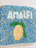 Blue beaded lemon print purse, UK version