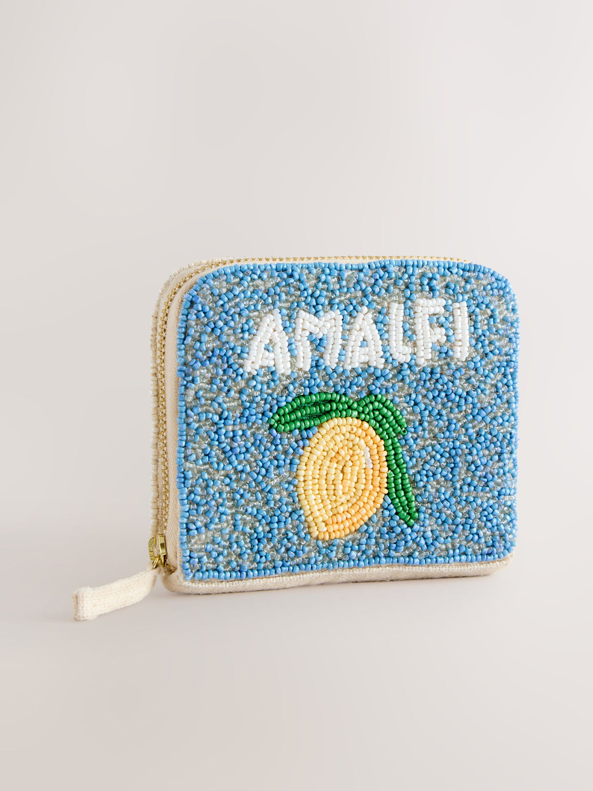 Blue beaded lemon print purse, UK version