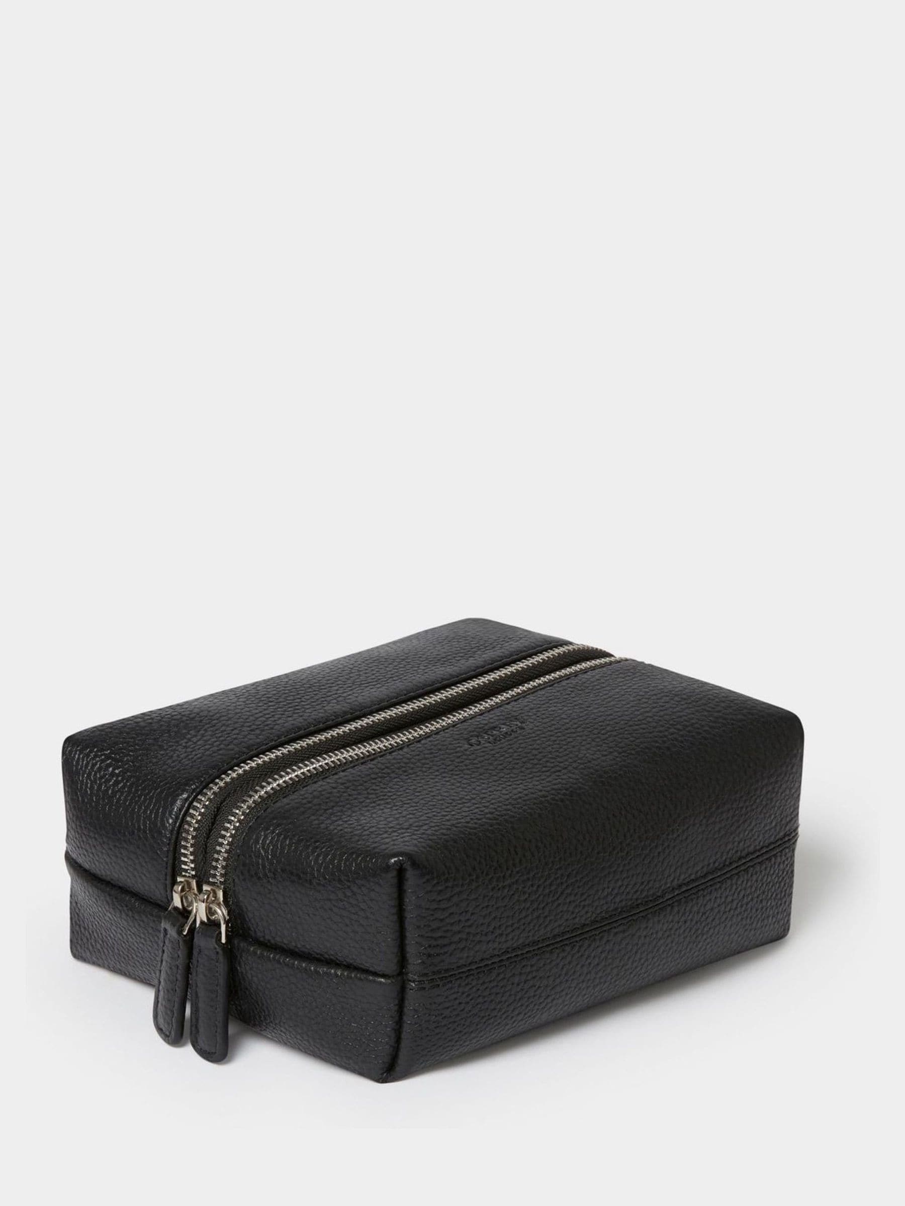 Osprey London black leather washbag small double zip (British brand)