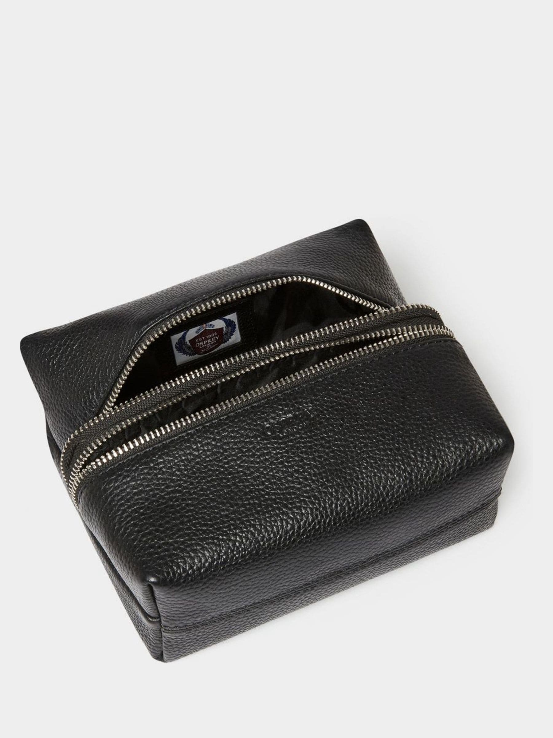 Osprey London black leather washbag small double zip (British brand)