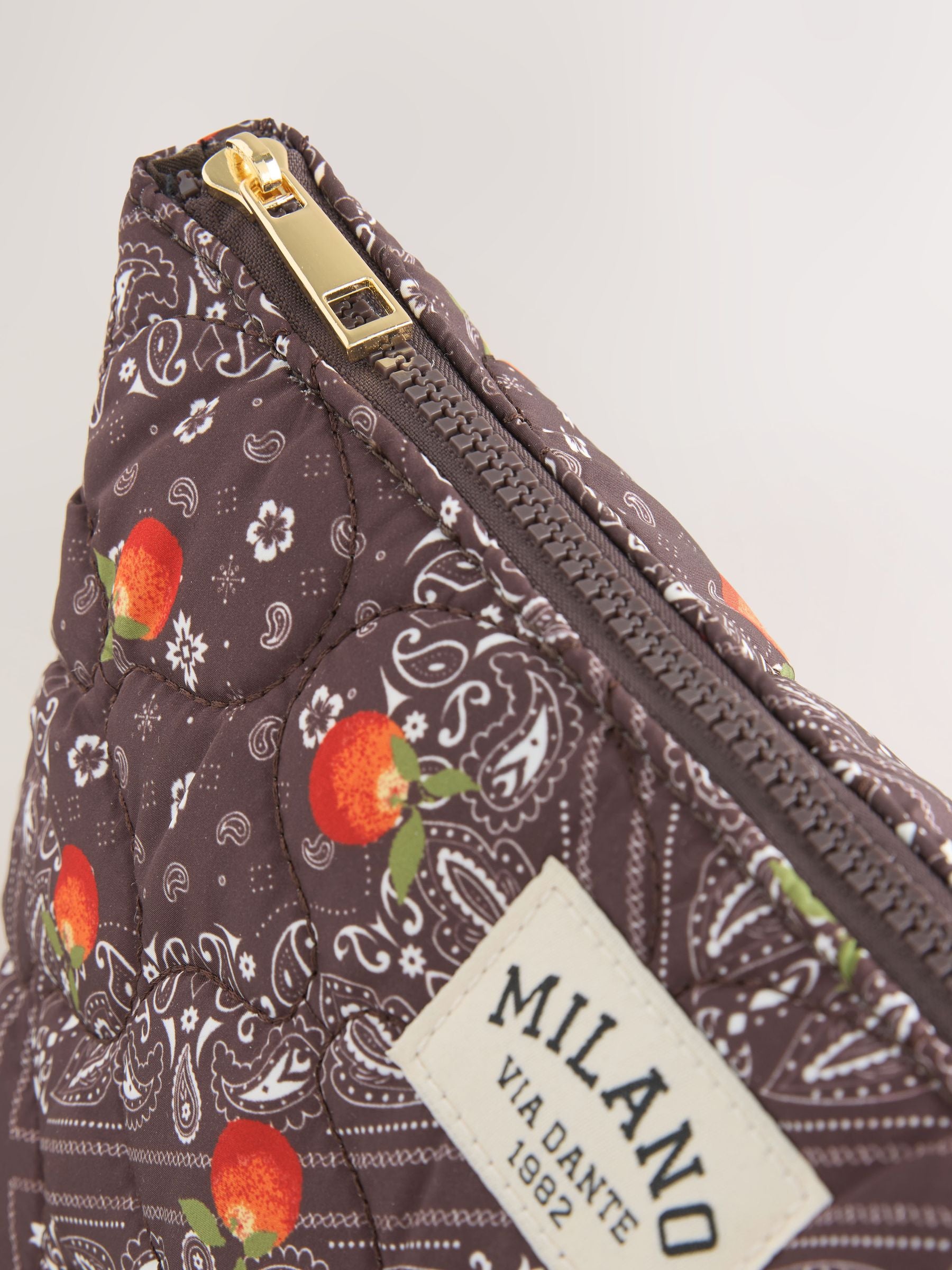Chocolate brown quilted nylon pouch, UK version