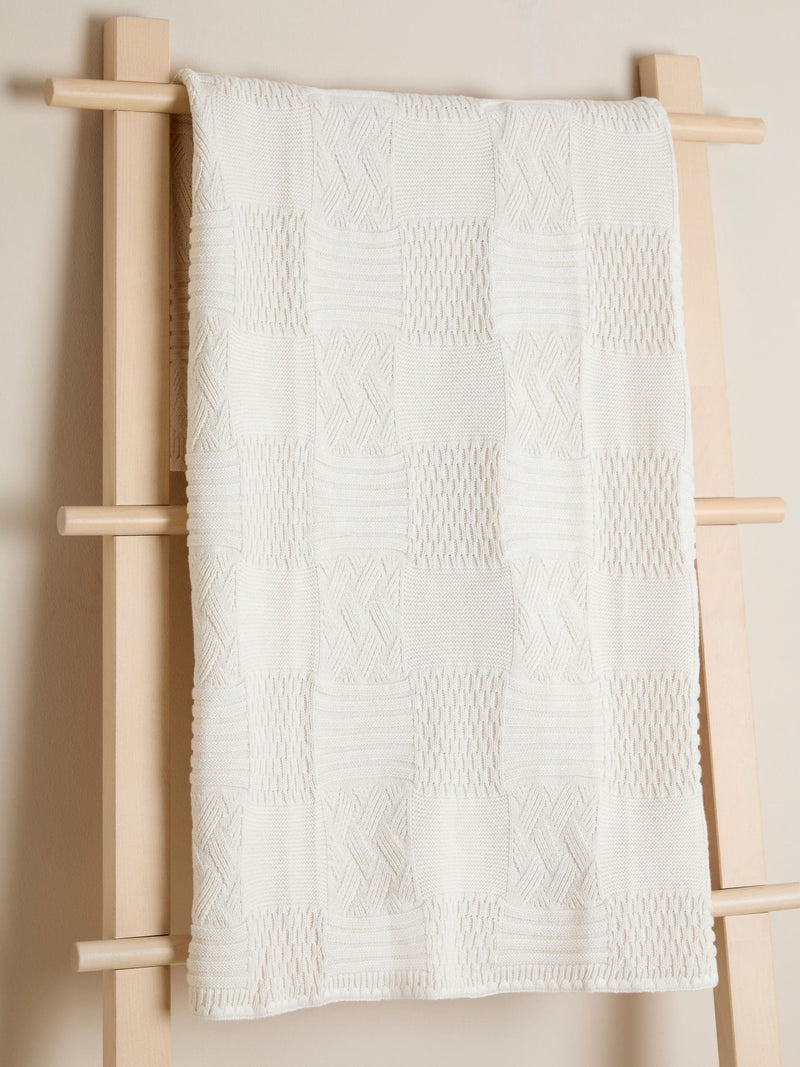 JoJo Maman Bébé cream patchwork knitted blanket 90x70cm, UK version