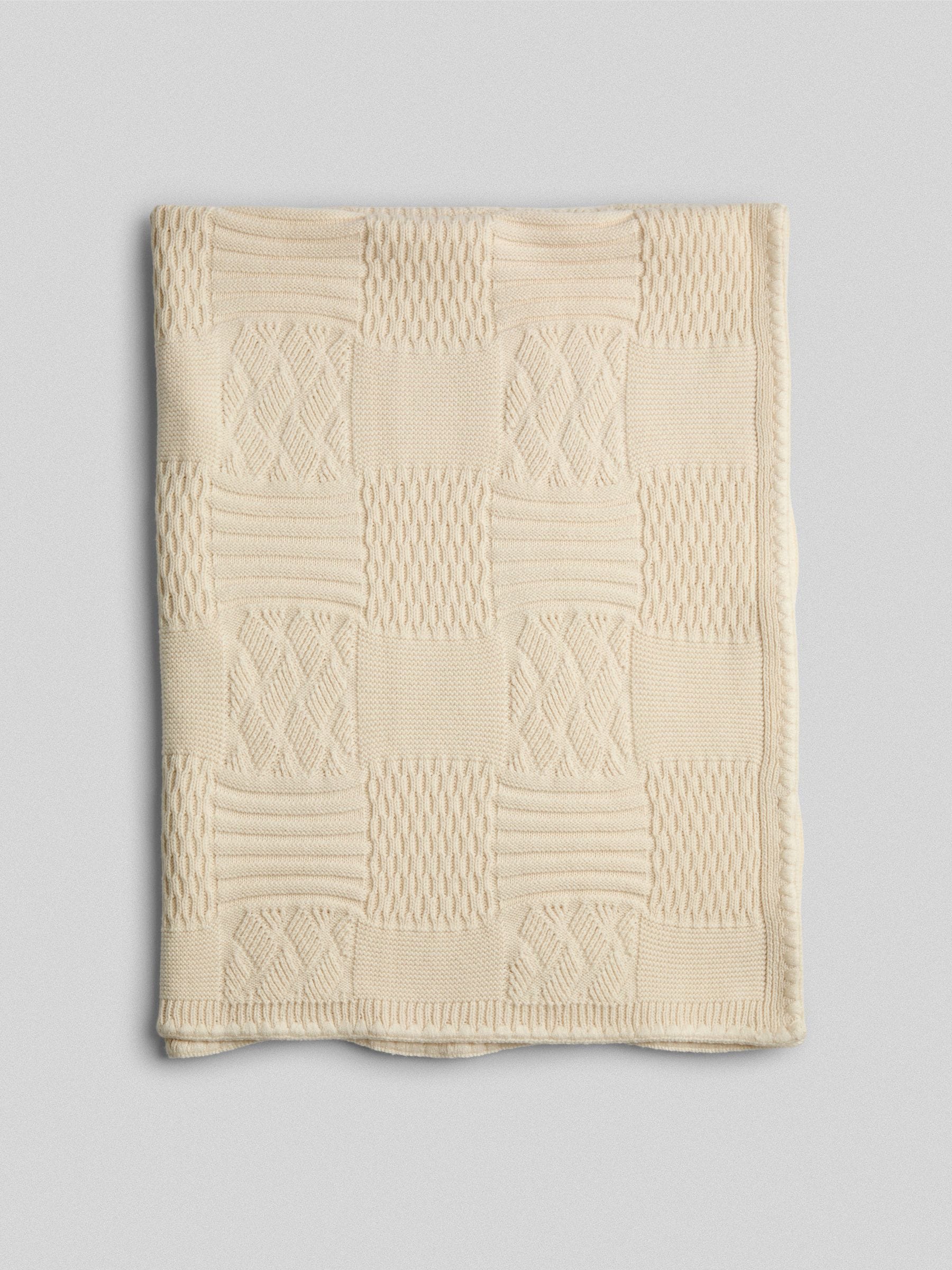 JoJo Maman Bébé cream patchwork knitted blanket 90x70cm, UK version