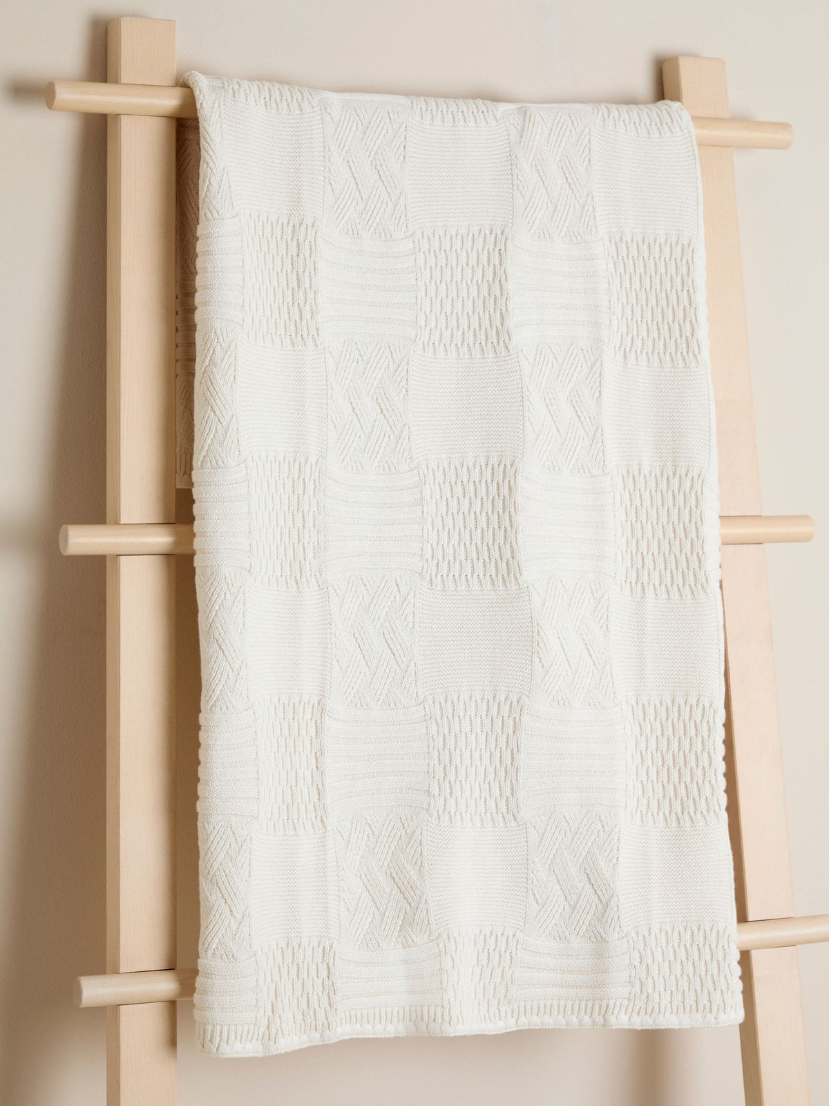 JoJo Maman Bébé cream patchwork knitted blanket 90x70cm, UK version
