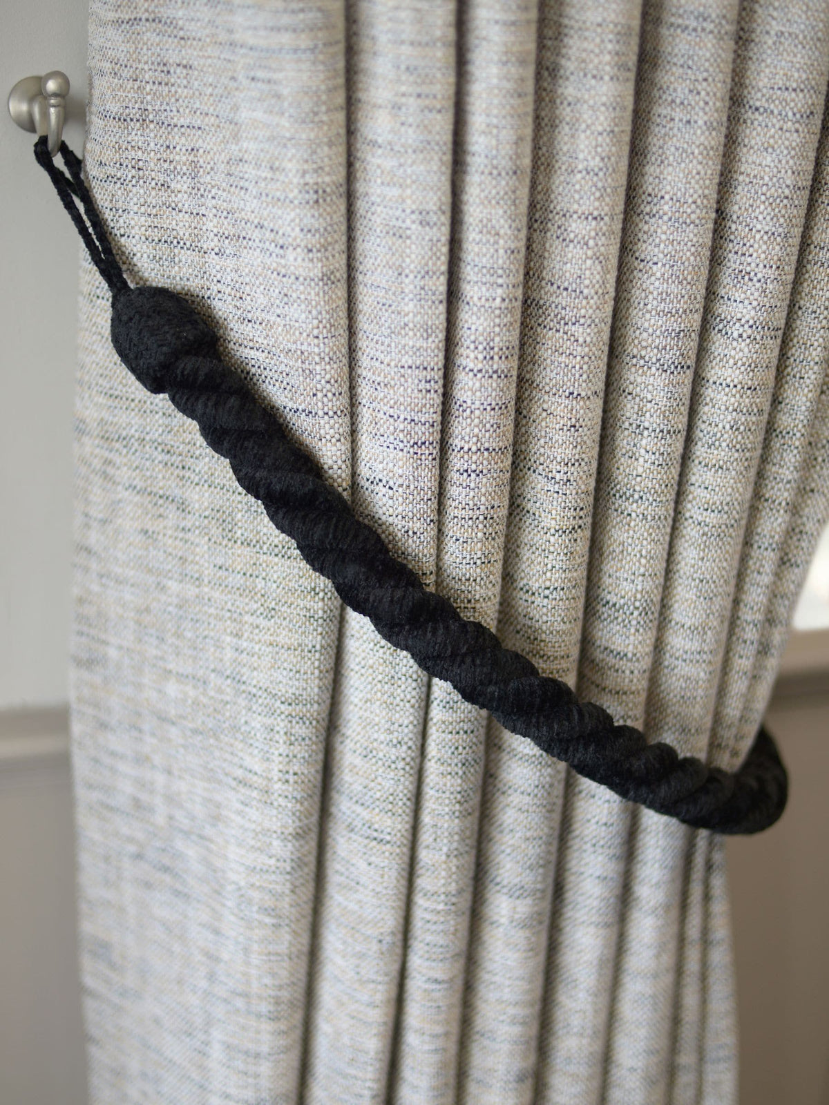 Laura Ashley curtain tiebacks charcoal chenille rope set of 2 - British product