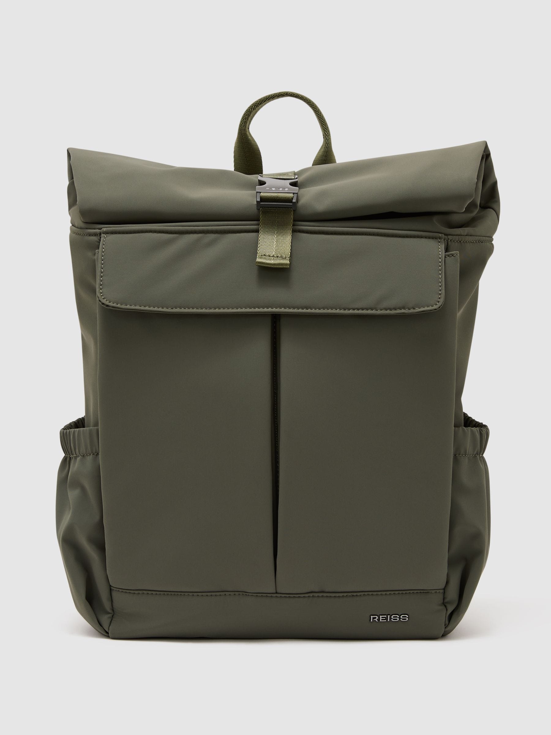 Reiss Khaki Green Technical Roll-Top Backpack, imported from the UK