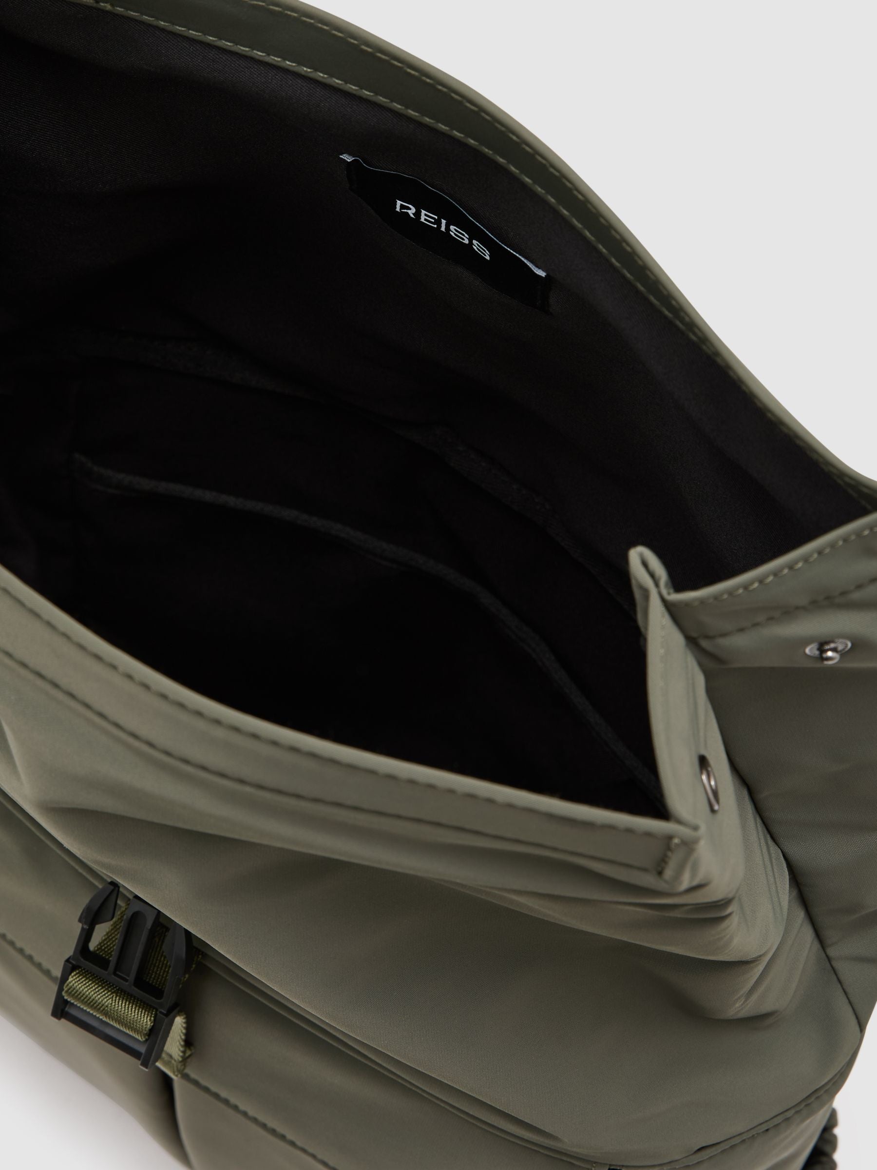 Reiss Khaki Green Technical Roll-Top Backpack, imported from the UK