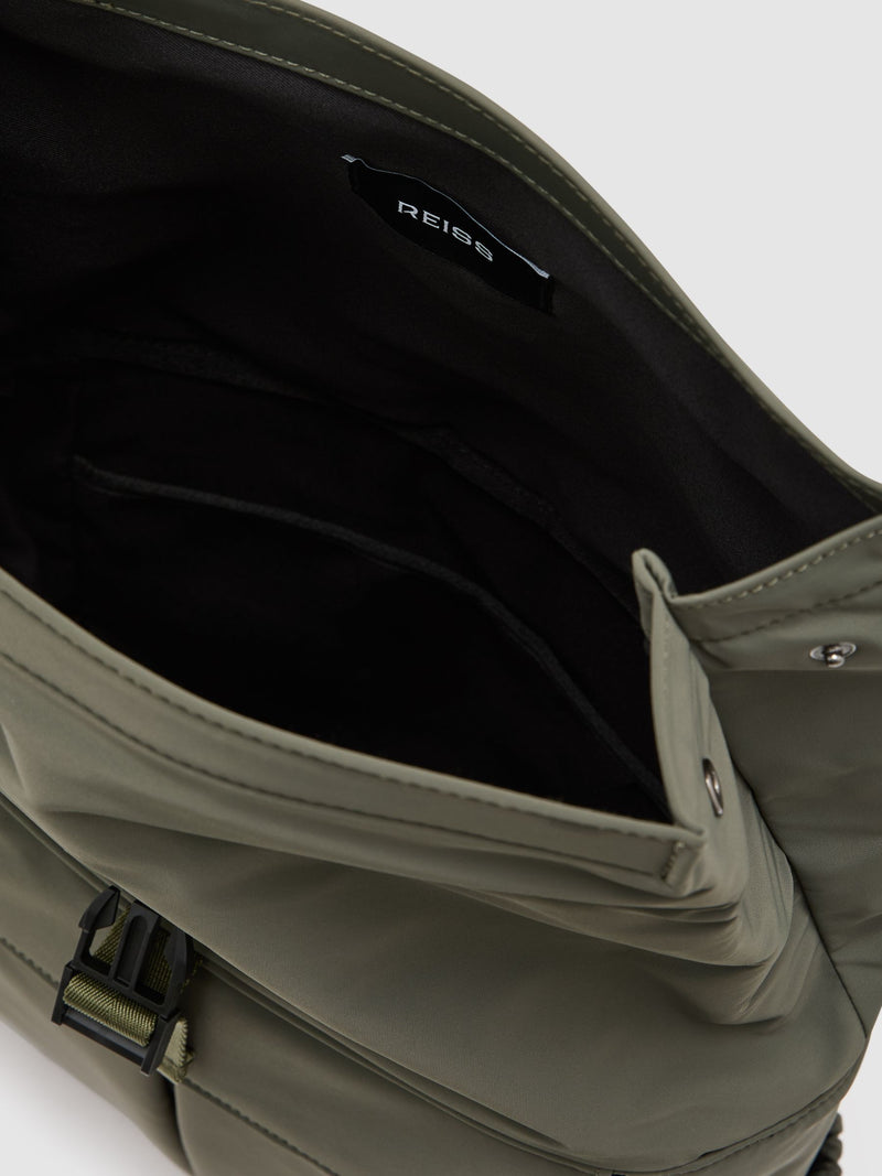 Reiss Khaki Green Technical Roll-Top Backpack, imported from the UK