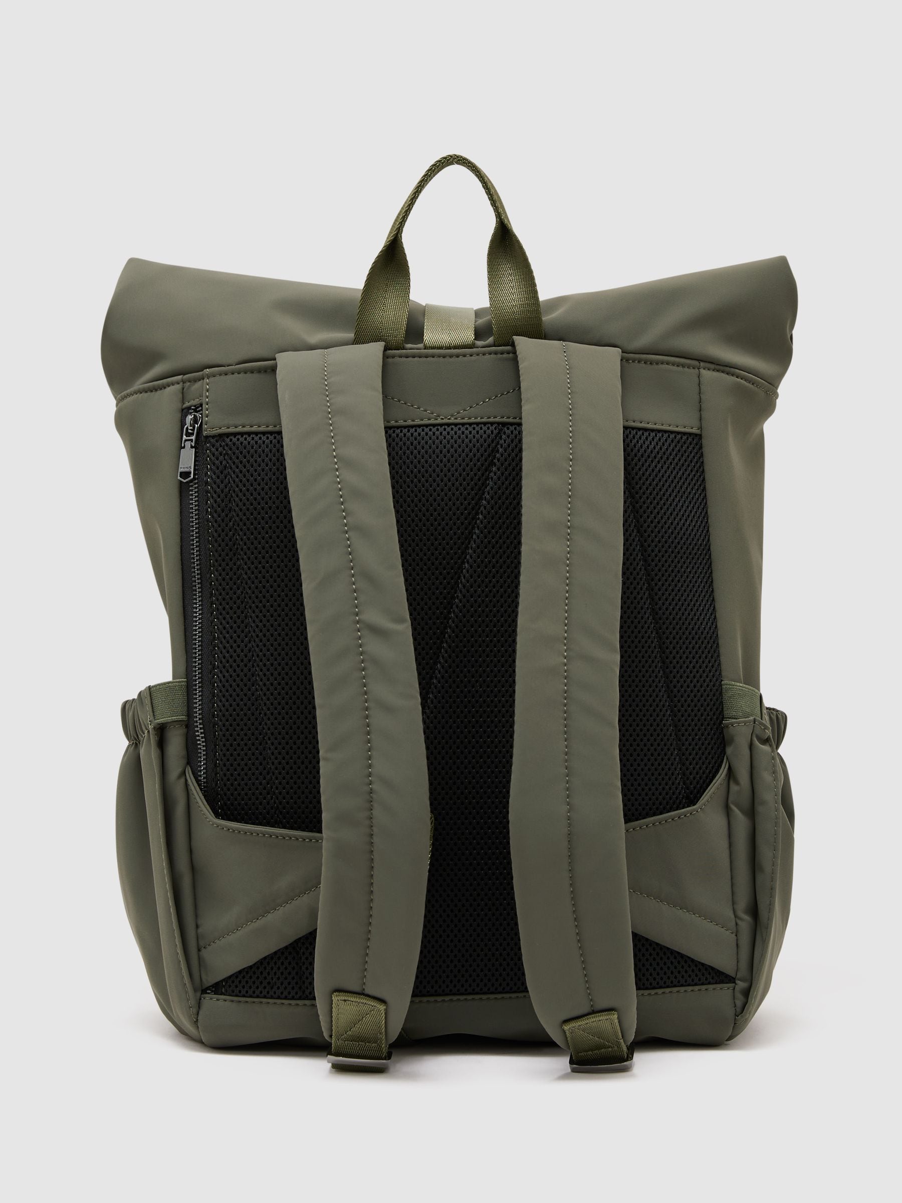 Reiss Khaki Green Technical Roll-Top Backpack, imported from the UK