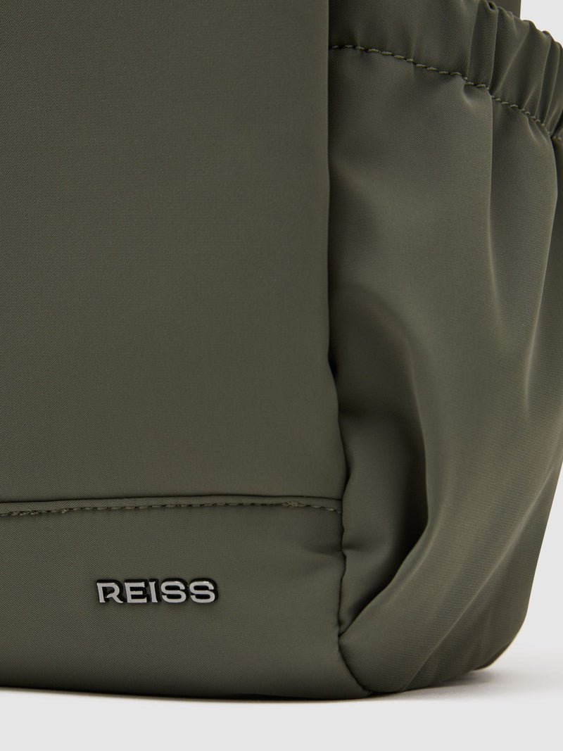Reiss Khaki Green Technical Roll-Top Backpack, imported from the UK